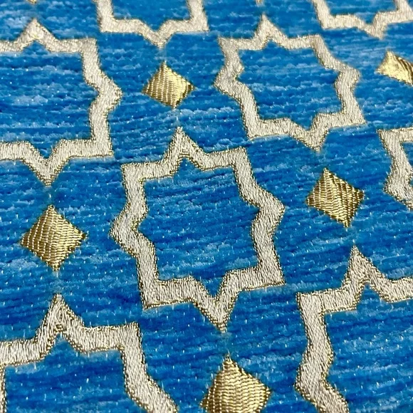 Blue and Gold Geometric Textured Fabric Clutch Pouch - Picture 3 of 8